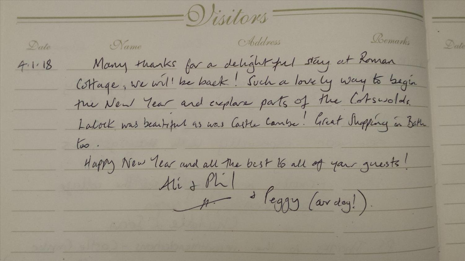 Feedback from our guest feedback book